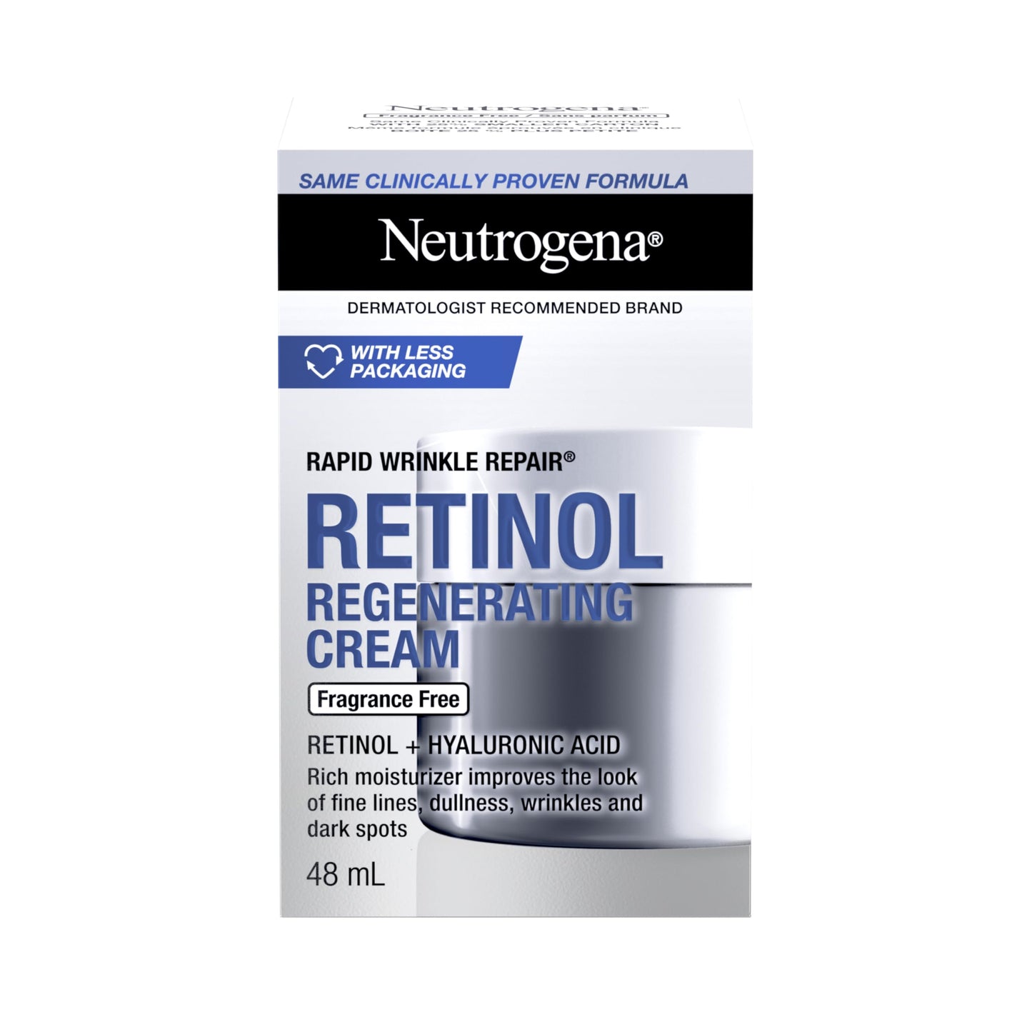 Neutrogena Anti Aging Retinol Face Cream with Hyaluronic Acid, Rapid Wrinkle Repair Regenerating Moisturizer, Fragrance Free, Paraben Free, Oil Free, 48mL - Available at All In One Marketplace Canada
