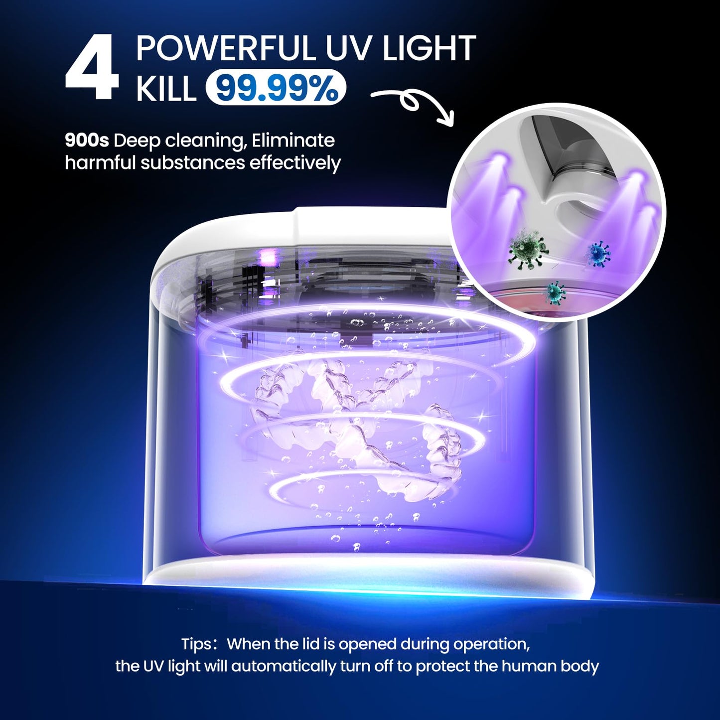 Ultrasonic Retainer Cleaner Machine, Upgraded 45kHz Ultrasonic Cleaner for Mouth Guard Braces, Night Guards, Toothbrush Heads & Jewlery with 200ML, 4 Modes and Digital Timer Dental Cleaning Pod (White) - Available at All In One Marketplace Canada