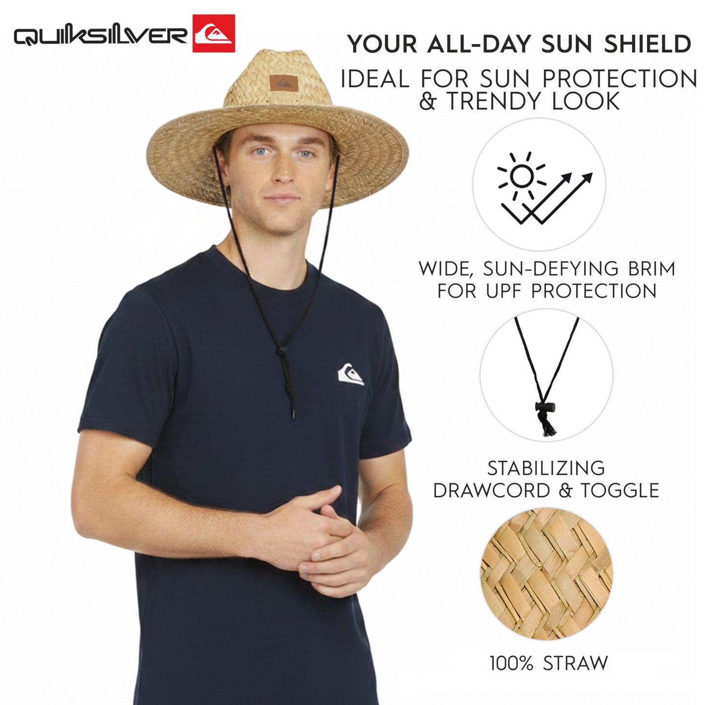 Quiksilver Men's Wide Brim Outdoor Lifeguard Straw Sun Hat, Natural, XX-Large Quiksilver