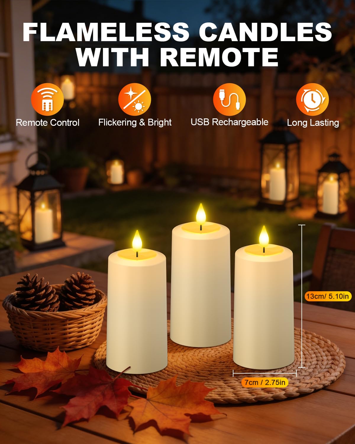 SoulBay Flameless LED Candles, 4-Pack USB Rechargeable, Flickering Waterproof White Pillar Candles with Remote Control Timer for Outdoor Lantern Patio Yard Indoor Holiday Decor, 2.75 x 5.1 Inches 🍁 All In One Marketplace Canada