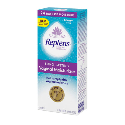 Replens Long-Lasting Vaginal Moisturizer and Lubricant, Replenish internal vaginal moisture, Immediate relief, Paraben free, Estrogen Free, Fragrance Free, 8 Applications, 53.6 g Replens