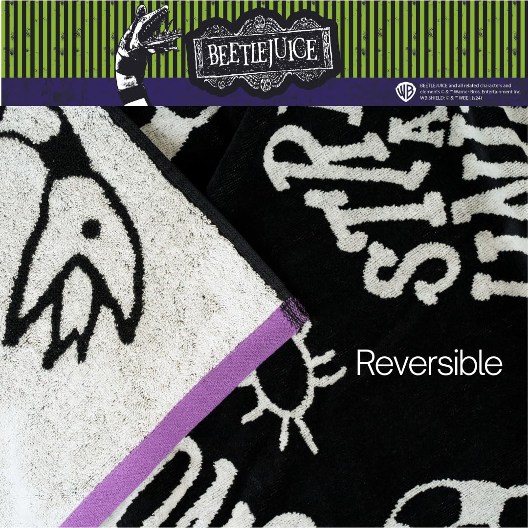 Serviette de bain/plage/piscine Franco Luxe Beetlejuice Halloween Goth, ultra douce, en coton jacquard surdimensionné, 163 cm x 86 cm (Produit sous licence officielle)