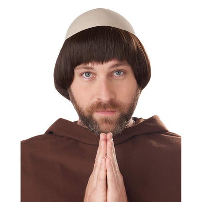 California Costumes Mens Medieval Friar Halloween Wig with Bald Cap Brown