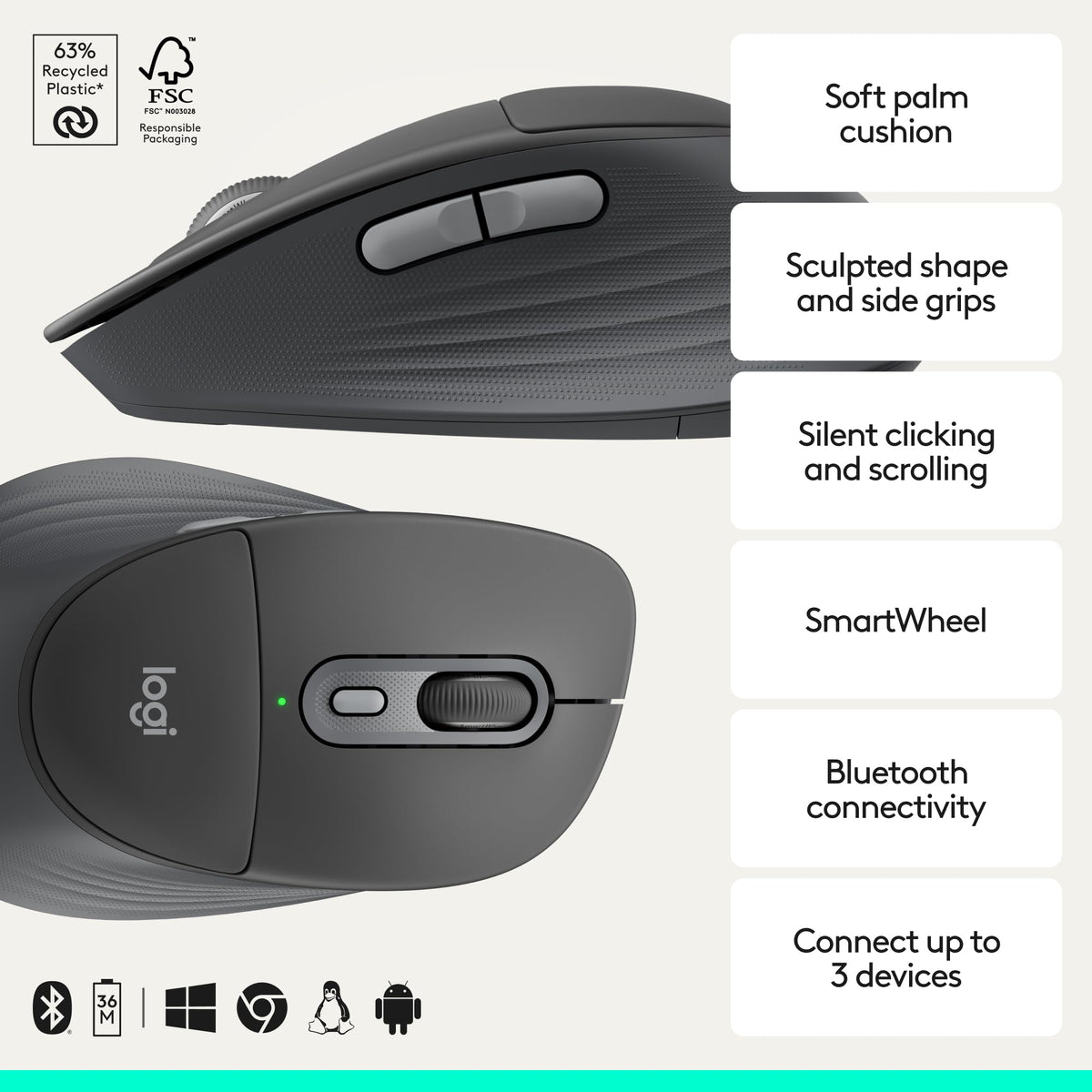 Logitech Signature Comfort Plus M850 L Wireless Mouse Bluetooth - Graphite