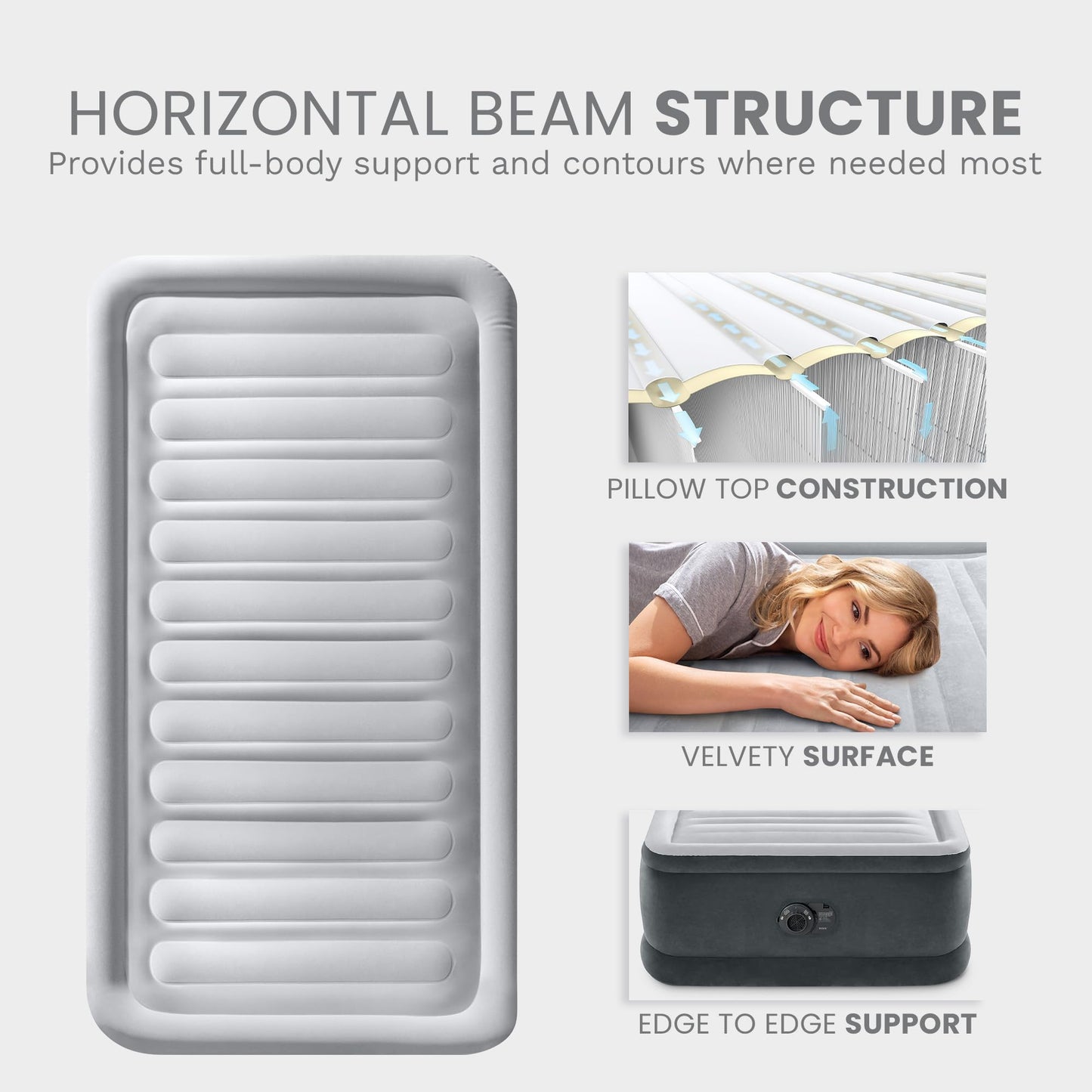 INTEX 67765ED Dura-Beam Deluxe Comfort Plush Air Mattress: Twin Size – Built-in Electric Pump – 13in Bed Height – 300lb Weight Capacity - Gray 🍁 All In One Marketplace Canada