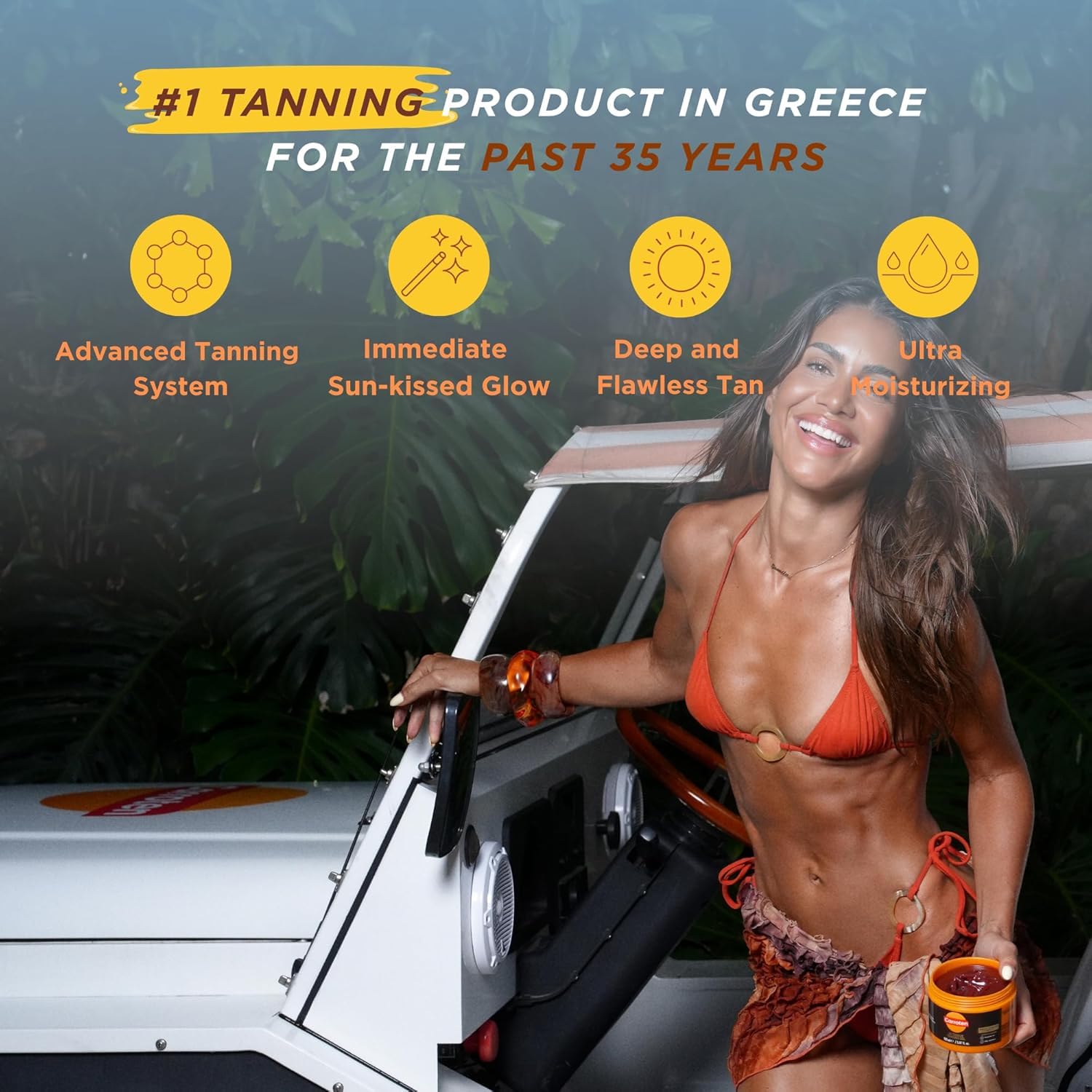 Carroten Intensive Tanning Gel | Browning Indoor/Outdoor Tan Accelerator | Non-Greasy, Water-Resistant with Carrot and Coconut Oil | Vitamin A & E For Moisture & Hydration | Made in Greece | 5 Fl Oz