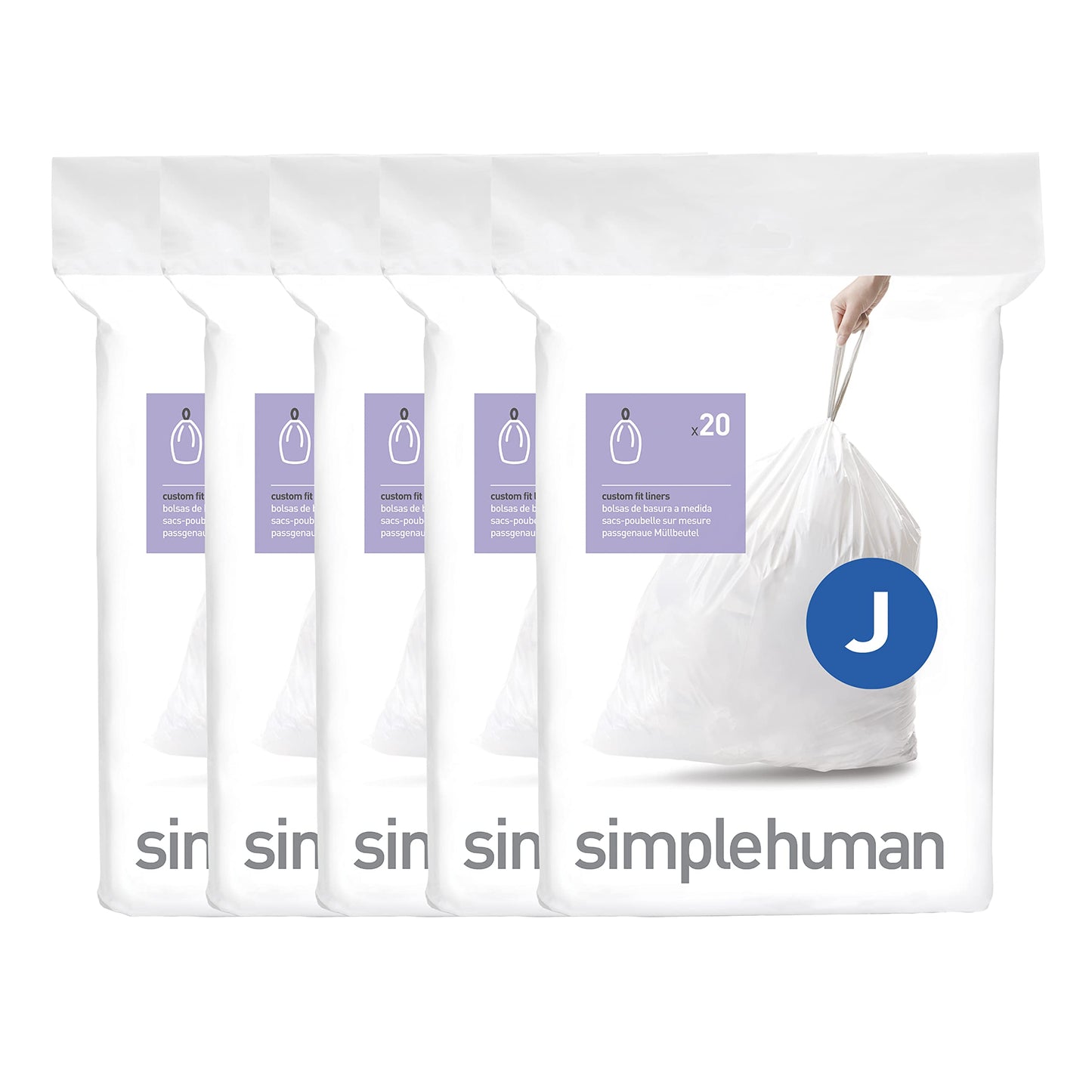 simplehuman Code J 100 Count, Dispenser Pack Custom Fit Liners, Drawstring Trash Bags, 30-45L / 8-12 Gallons, White simplehuman