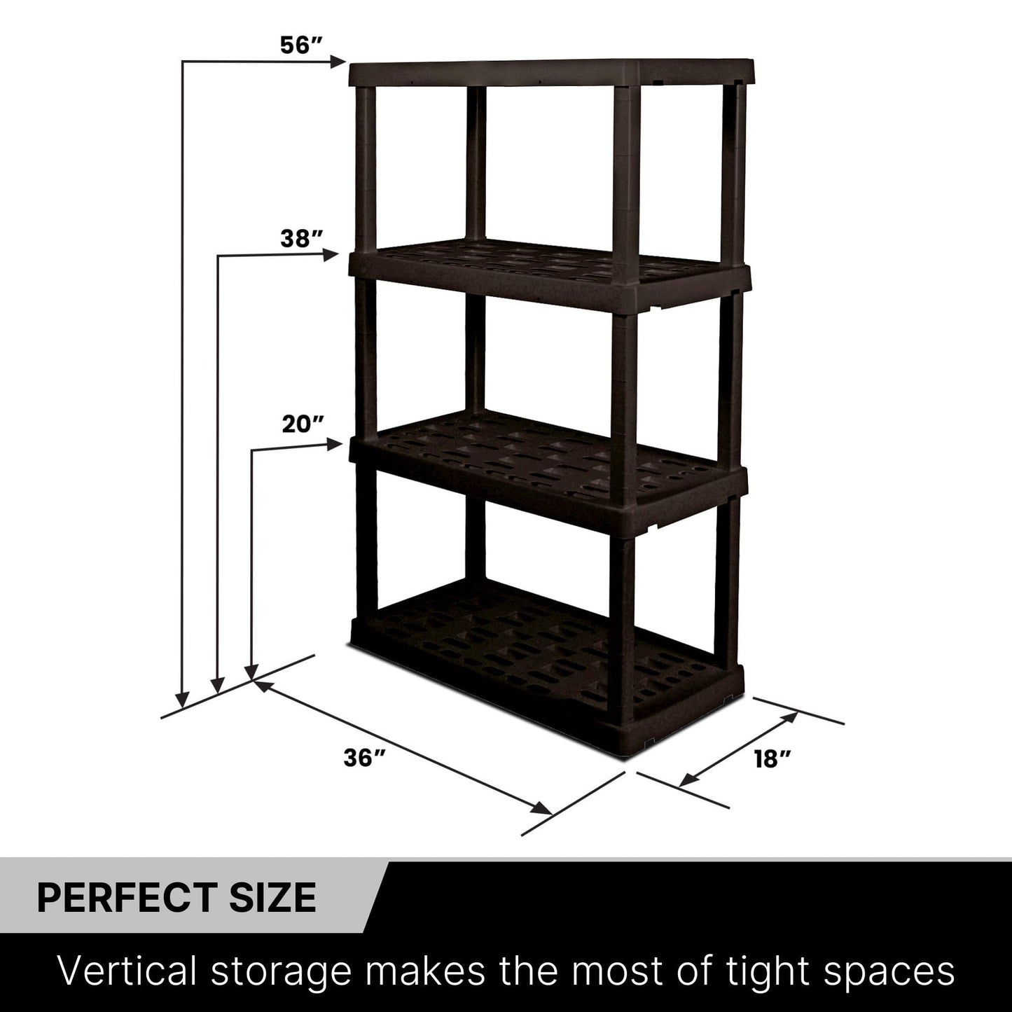 Koolatron Oscar Heavy Duty Plastic Storage Shelves- for Garage, Kitchen, Bathroom Basement, Kids Room, Toys,Stackable 4-Tier Black, Organizer Rack for Books Shoes, Pantry, Cleaning, Made in Canada Koolatron