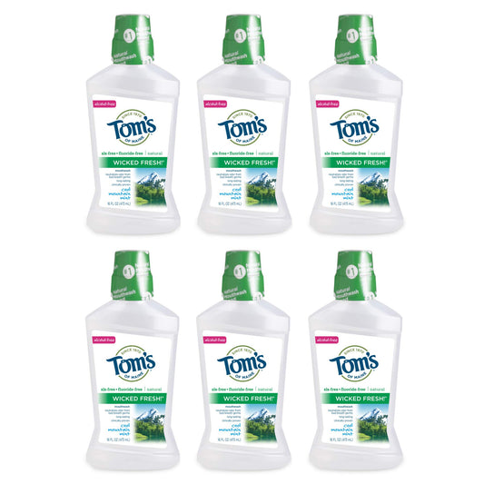 Tom's of Maine Wicked Fresh! Natural Fluoride Free Mouthwash, Cool Mountain Mint, 473ml, 6 pack Tom's of Maine