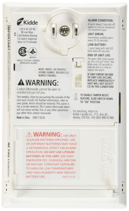 Kidde 900-0263CO-CA Plug-in Carbon Monoxide Alarm (KN-COB-DP2CA), White, 1 Units