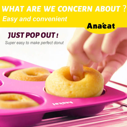 Anaeat 3 Pack Donut Pan Silicone Baking Mold, Just Pop Out! Non-Stick Doughnuts Baking Pans for 6 Full-Size Donuts, Muffins, Cake Biscuit Bagels - Easy Clean, Oven, Dishwasher Safe(Multicolor) 🍁 All In One Marketplace Canada