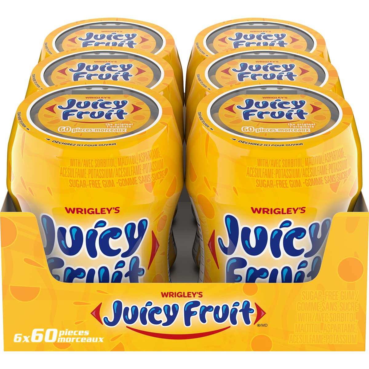 Juicy Fruit Chewing Gum - Fruit Flavored, 60 Pieces, 6 Bottles