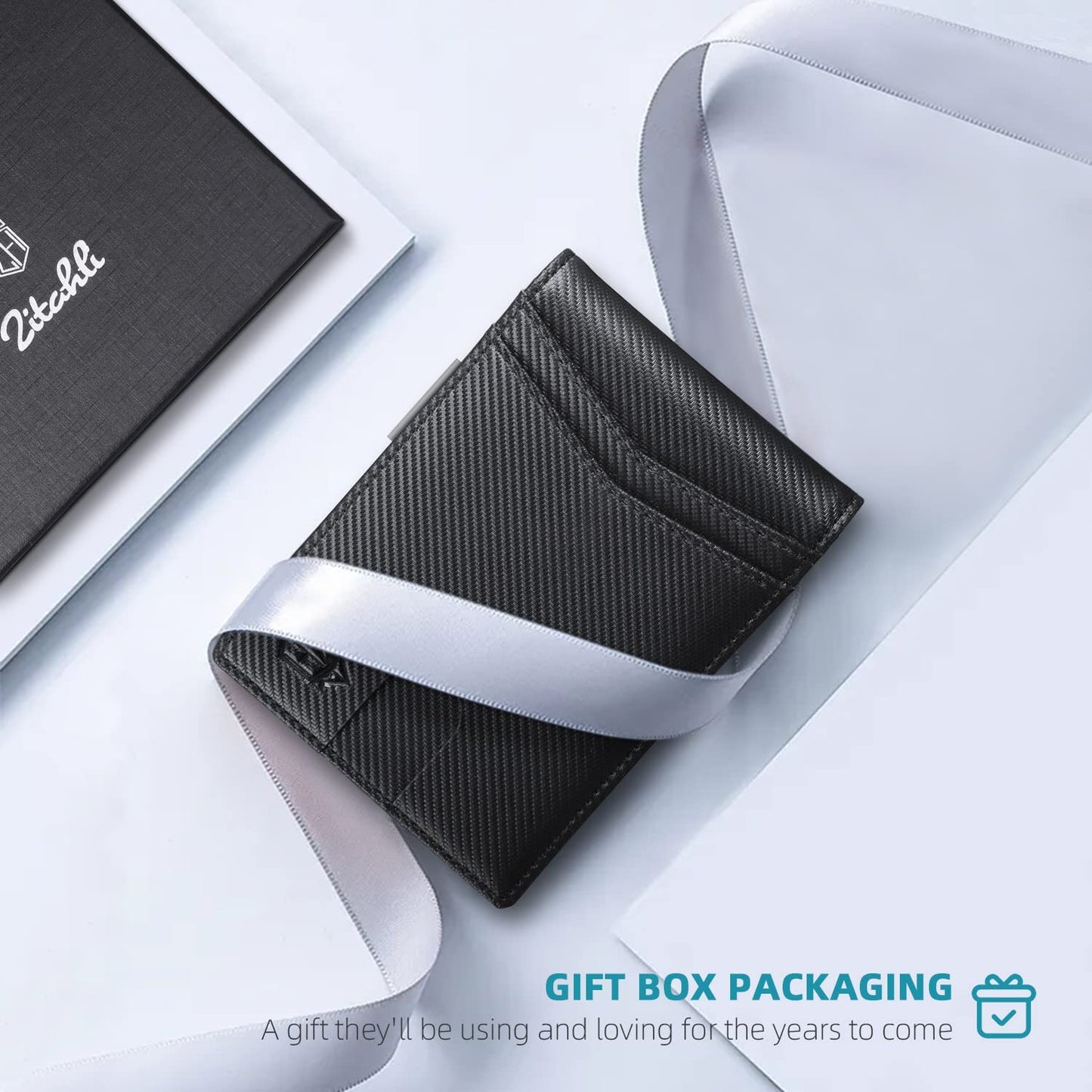Zitahli Slim RFID Wallets for Men, Money Clip Bifold Leather Wallet Minimalist Mens Wallet with ID Window and 12 Card Slots Gift Box