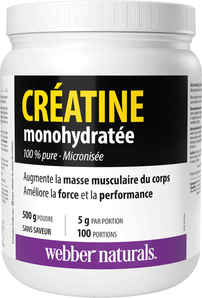 Webber Naturals Micronized Creatine Monohydrate Powder | 5g Per Serving | 100 Servings | Canadian-Made | Vegan | Supports Muscle, Strength & Performance | Unflavored | For Men & Women Webber Naturals