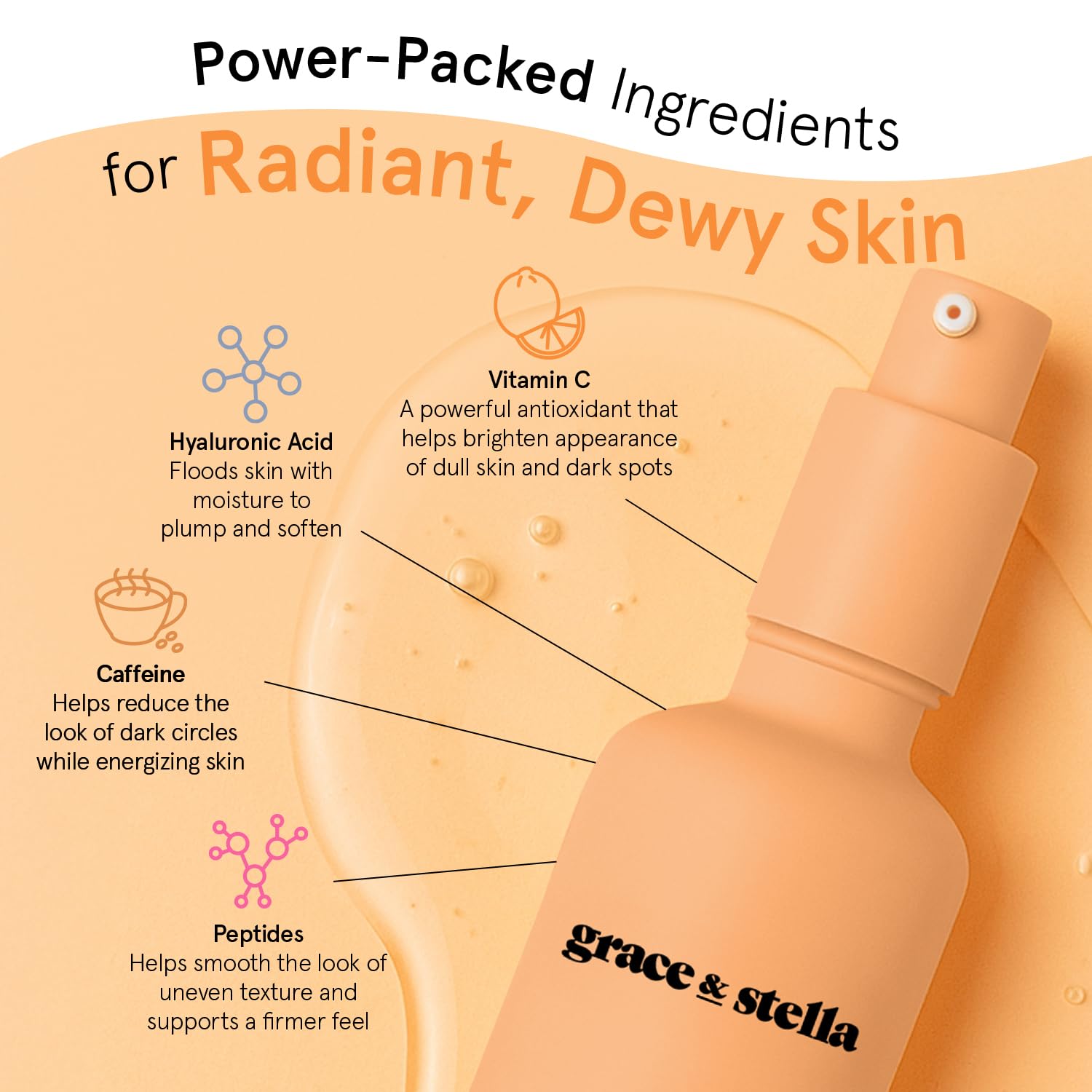 grace & stella Vitain C Serum (50ml /1.7 fl oz) - Brightening Vitamin C Face Serum with Hyaluronic Acid - To Reduce Dullness & Dark Spots - Vegan Skincare - Available at All In One Marketplace Canada