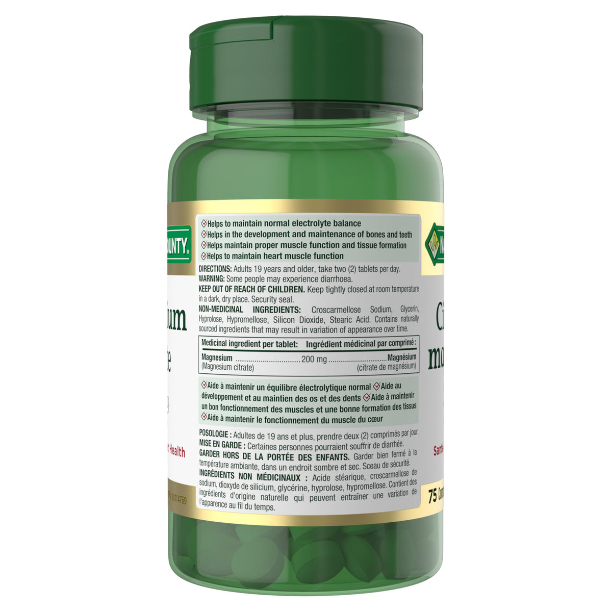 NATURE'S BOUNTY Magnesium Citrate, 200 mg, 75 Tablets