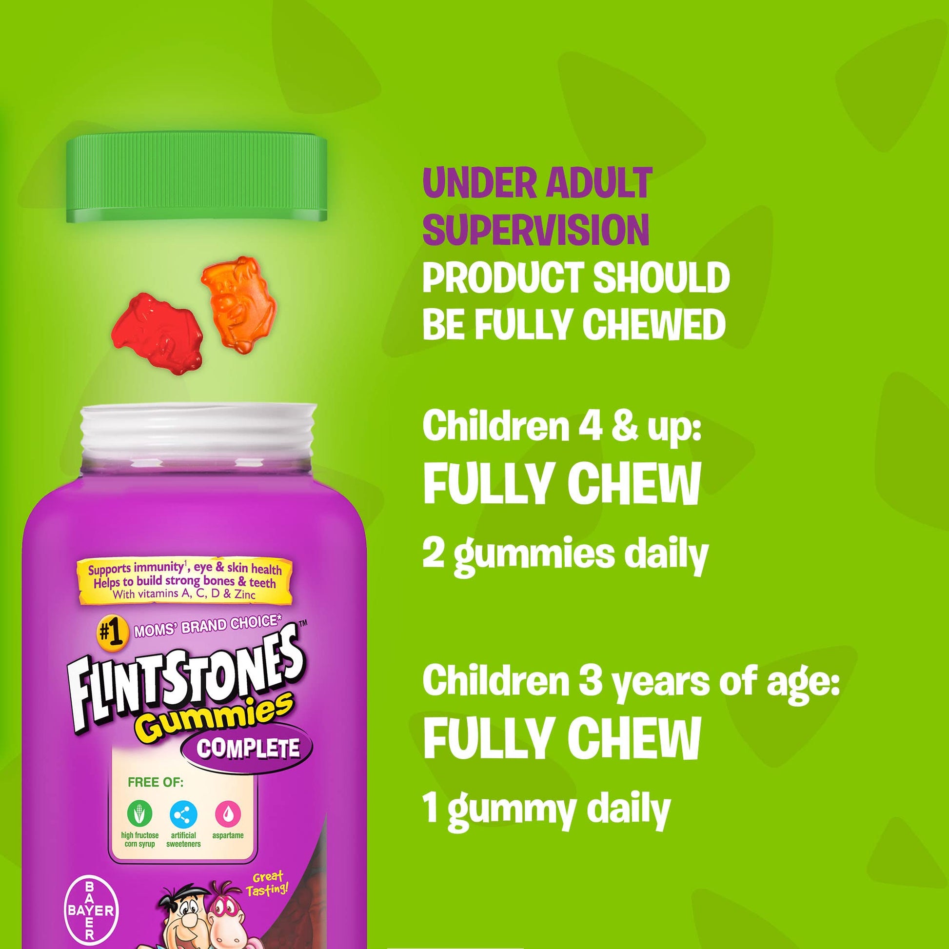 FLINTSTONES Complete Kids Multivitamin Gummies - Multivitamins for Kids, Kids Multivitamin Gummy Helps Maintain Good Health, Free of Artificial Sweeteners, Free of Aspartame, Free of Synthetic FD&C Dyes, 180 Gummies - Available at All In One Marketplace Canada