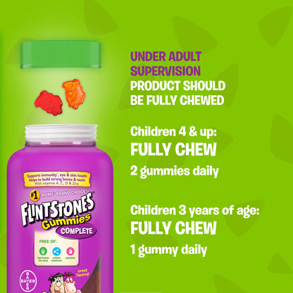 FLINTSTONES Complete Kids Multivitamin Gummies - Multivitamins for Kids, Kids Multivitamin Gummy Helps Maintain Good Health, Free of Artificial Sweeteners, Free of Aspartame, Free of Synthetic FD&C Dyes, 180 Gummies - Available at All In One Marketplace Canada
