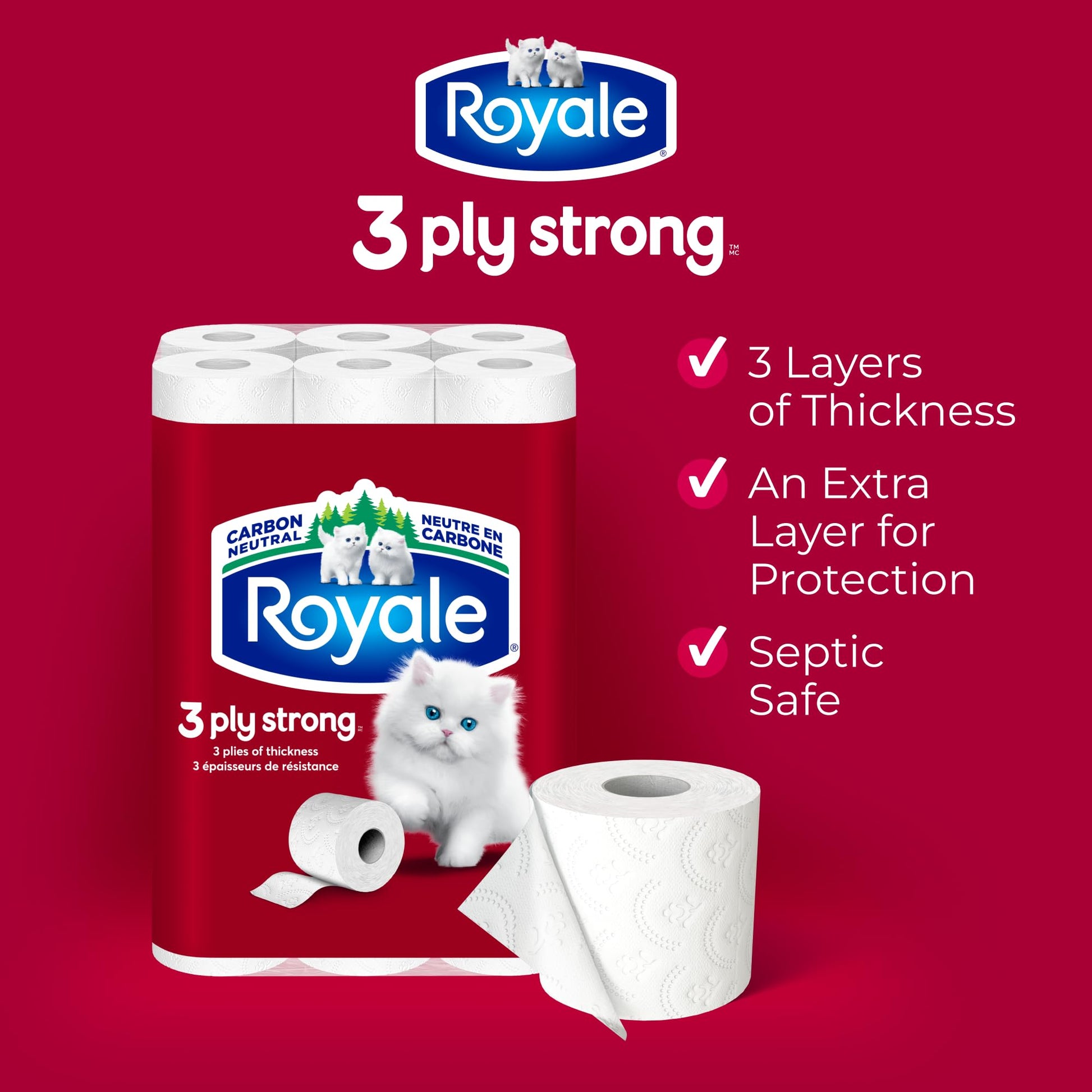 Royale 3-Ply Strong Toilet Paper, 48 Equal 96 Rolls, 165 Bathroom Tissues per roll - Available at All In One Marketplace Canada