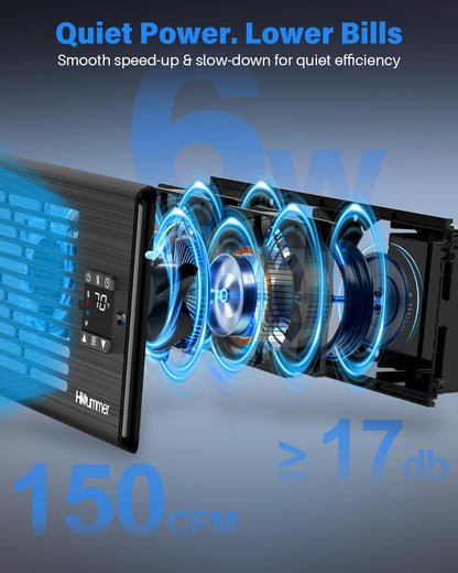 Hisummer Register Booster Fan for 4" x 10" Floor Register, Quiet 10-Speed Vent Fan Booster with Temp Sensor, 150 CFM Airflow, Improves Heating & Cooling, Remote Control (Black)