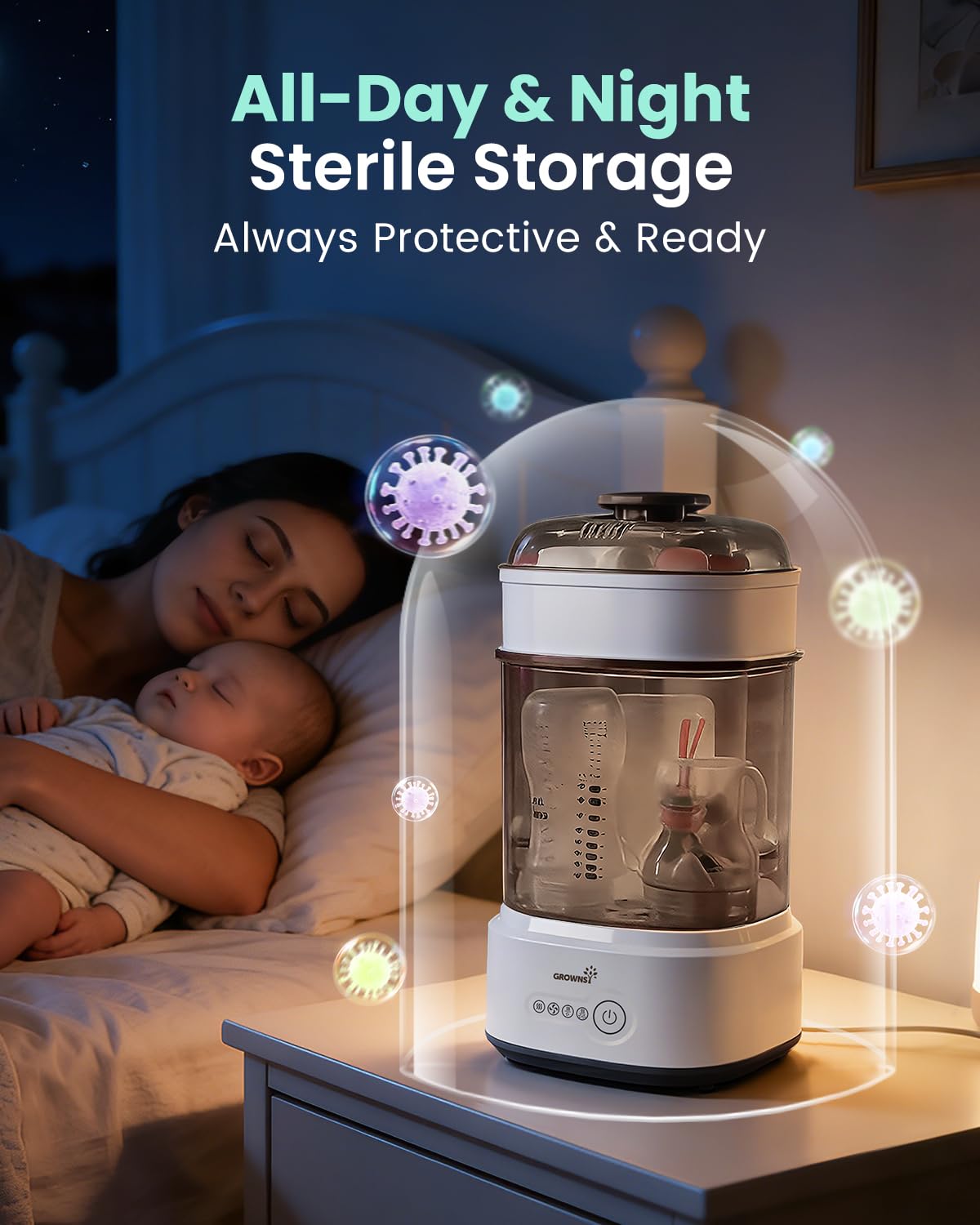 Bottle Sterilizer and Dryer, Compact Baby Bottle Sterilizer, Electric Steam Bottle Sanitizer for Baby Bottles, Pacifiers, Pump Parts - Available at All In One Marketplace Canada