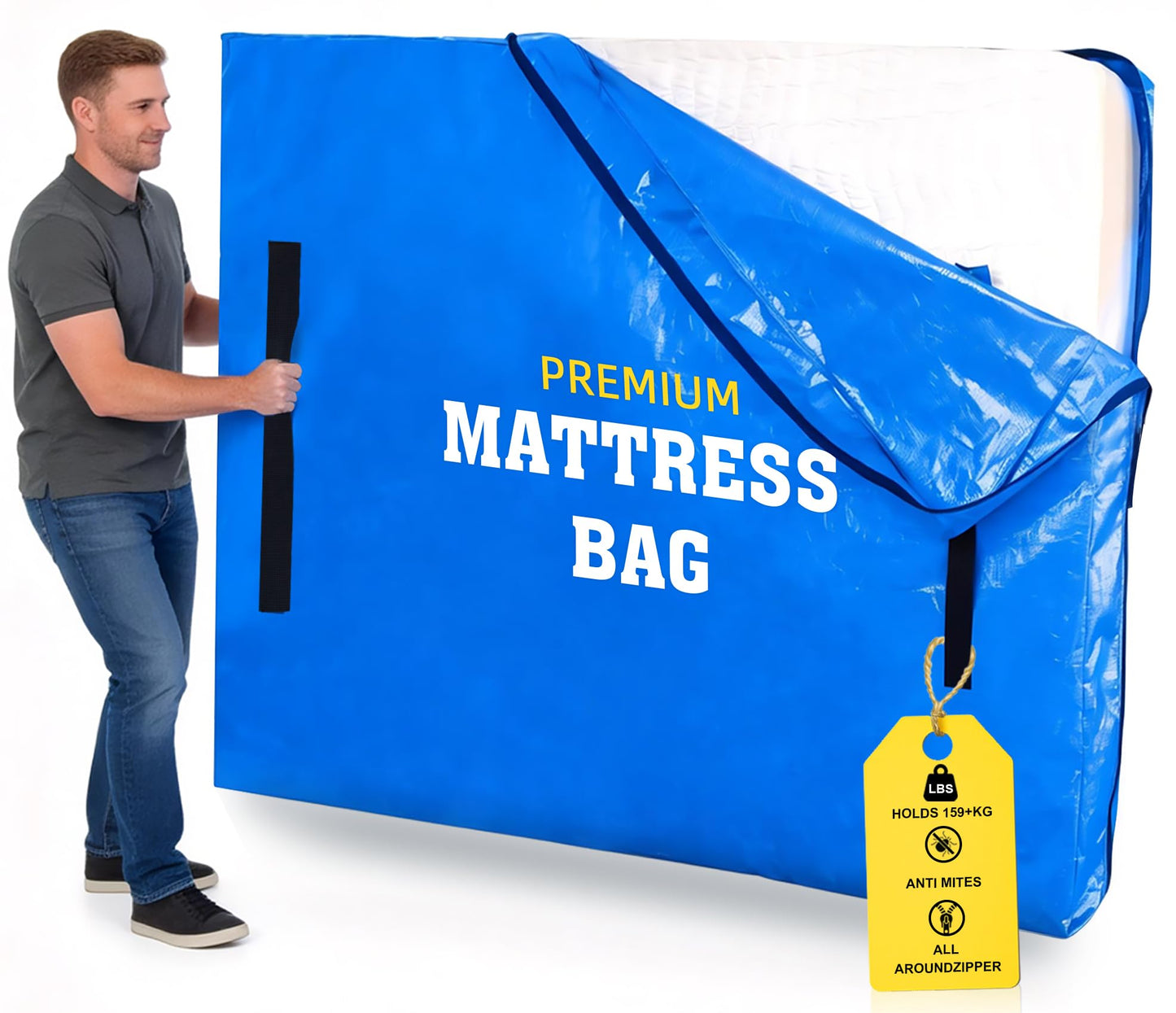 Mattress Bag for Moving,Extra Thick Mattress Cover Queen Mattress Storage Bag with 8 Strong Handles & Zipper,Heavy Duty Mattress Bags,Waterproof Mattress Protector - Moving Supplies(208.3*160*38CM) - Available at All In One Marketplace Canada