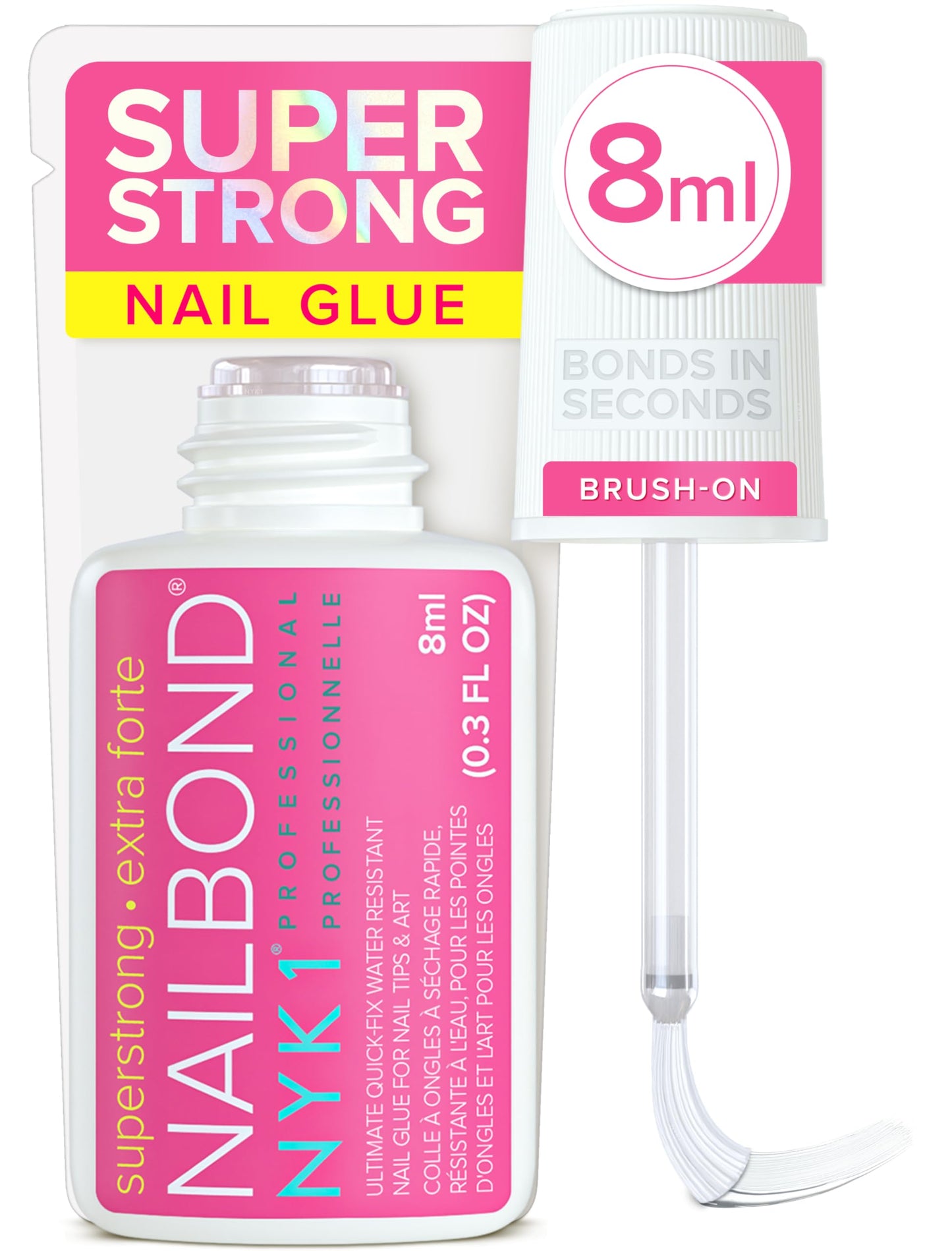 NYK1 Super Strong Nail Glue For Press On Nails, Nail Tips And Acrylic Nails (8ml) Nail Bond Brush On Nail Glue For Acrylics Glue On Nails And Fake Nails With Glue Brush for Stick On Nails Tips - Available at All In One Marketplace Canada