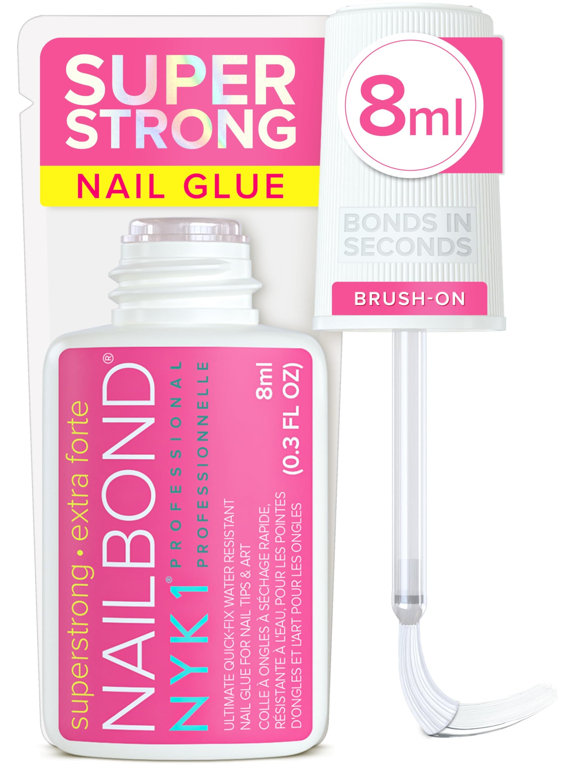 NYK1 Super Strong Nail Glue For Press On Nails, Nail Tips And Acrylic Nails (8ml) Nail Bond Brush On Nail Glue For Acrylics Glue On Nails And Fake Nails With Glue Brush for Stick On Nails Tips - Available at All In One Marketplace Canada