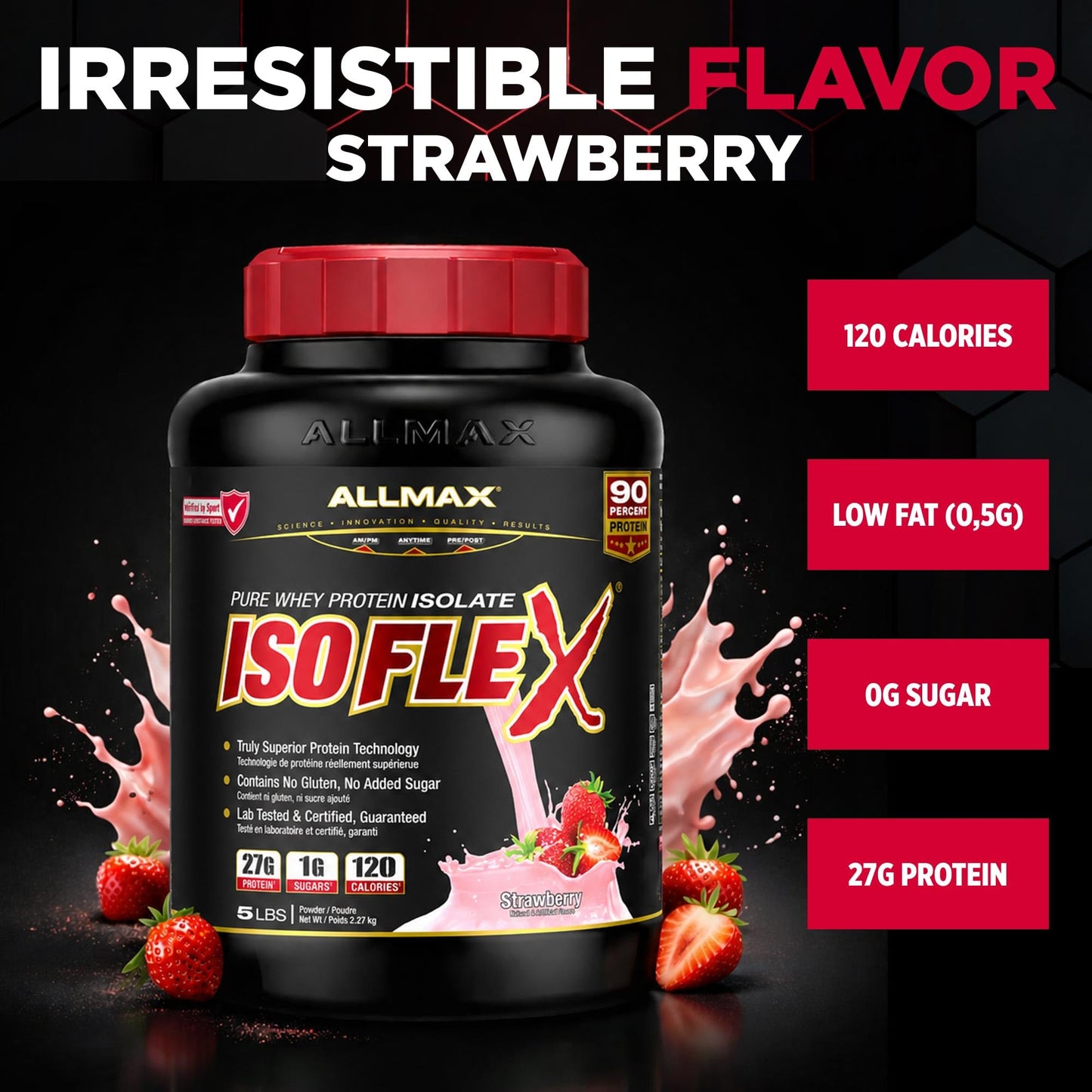 ALLMAX ISOFLEX Whey Protein Isolate, Strawberry, 5 lb