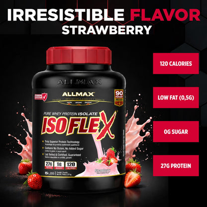 ALLMAX ISOFLEX Whey Protein Isolate, Strawberry, 5 lb