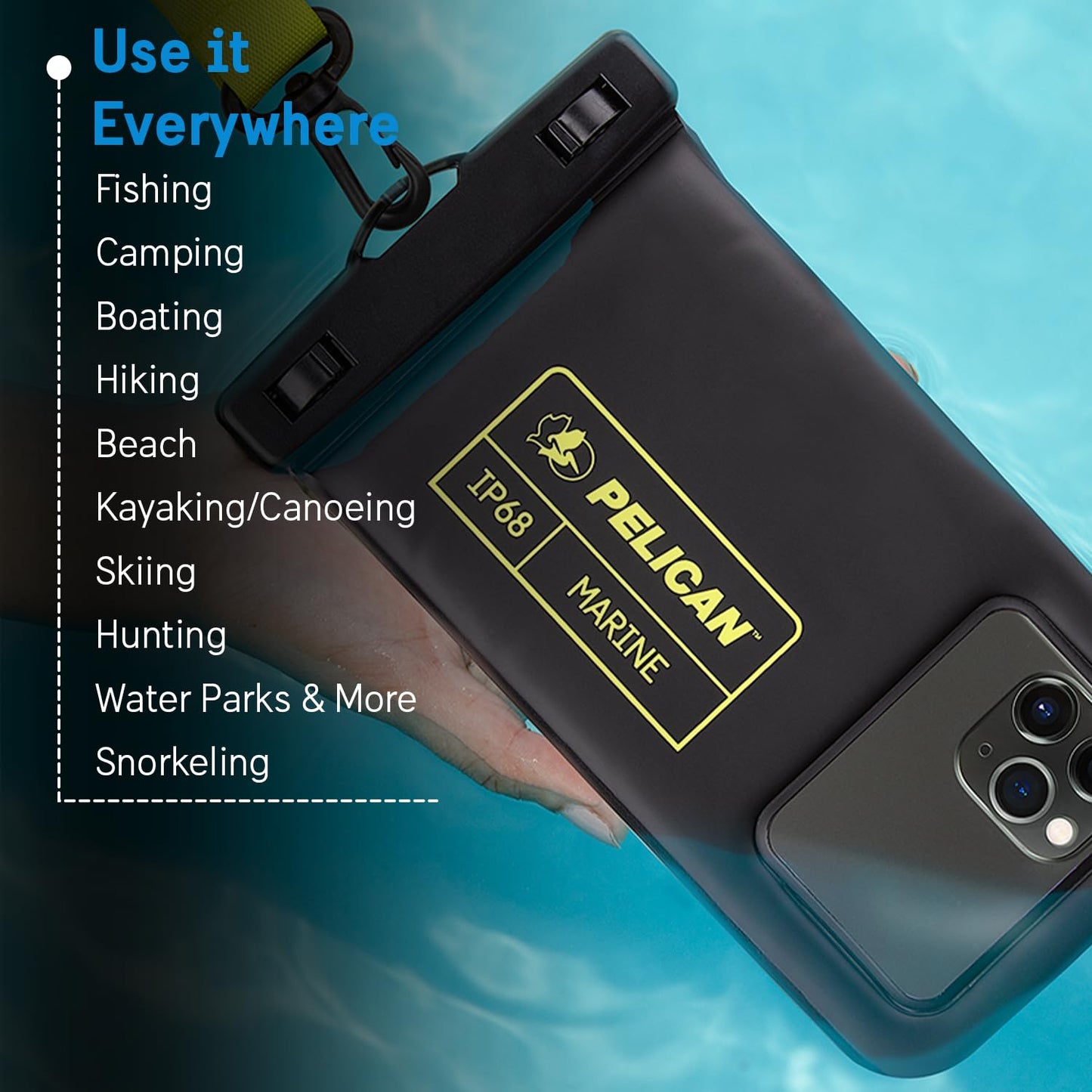 Pelican Marine Waterproof Phone Pouch (Regular) - Black/Hi-Vis Yellow