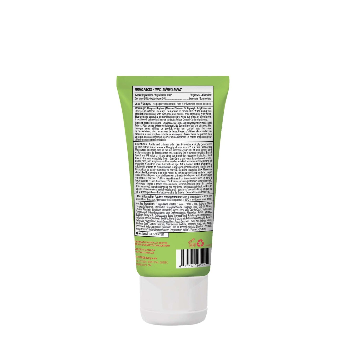 ATTITUDE Kids Mineral Sunscreen SPF 50, Broad Spectrum Zinc Oxide, EWG Verified, Mineral-Based, Non-Nano, Lightweight Cream for Face & Body, Gentle Formula, Watermelon & Coco Scent, 80 grams - Available at All In One Marketplace Canada