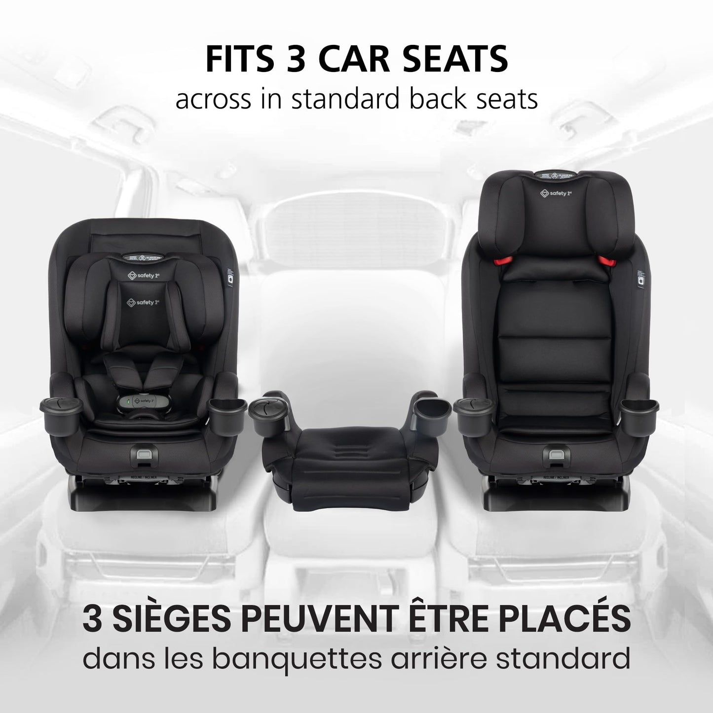 Safety 1st EverSlim 4-in-1 Convertible All-in-One Car Seat, infant to toddler, rear and forward facing, booster mode, backless booster, Fits 3 across, Washable seat, Birth to 10 years, Hexagon Horizon - Available at All In One Marketplace Canada