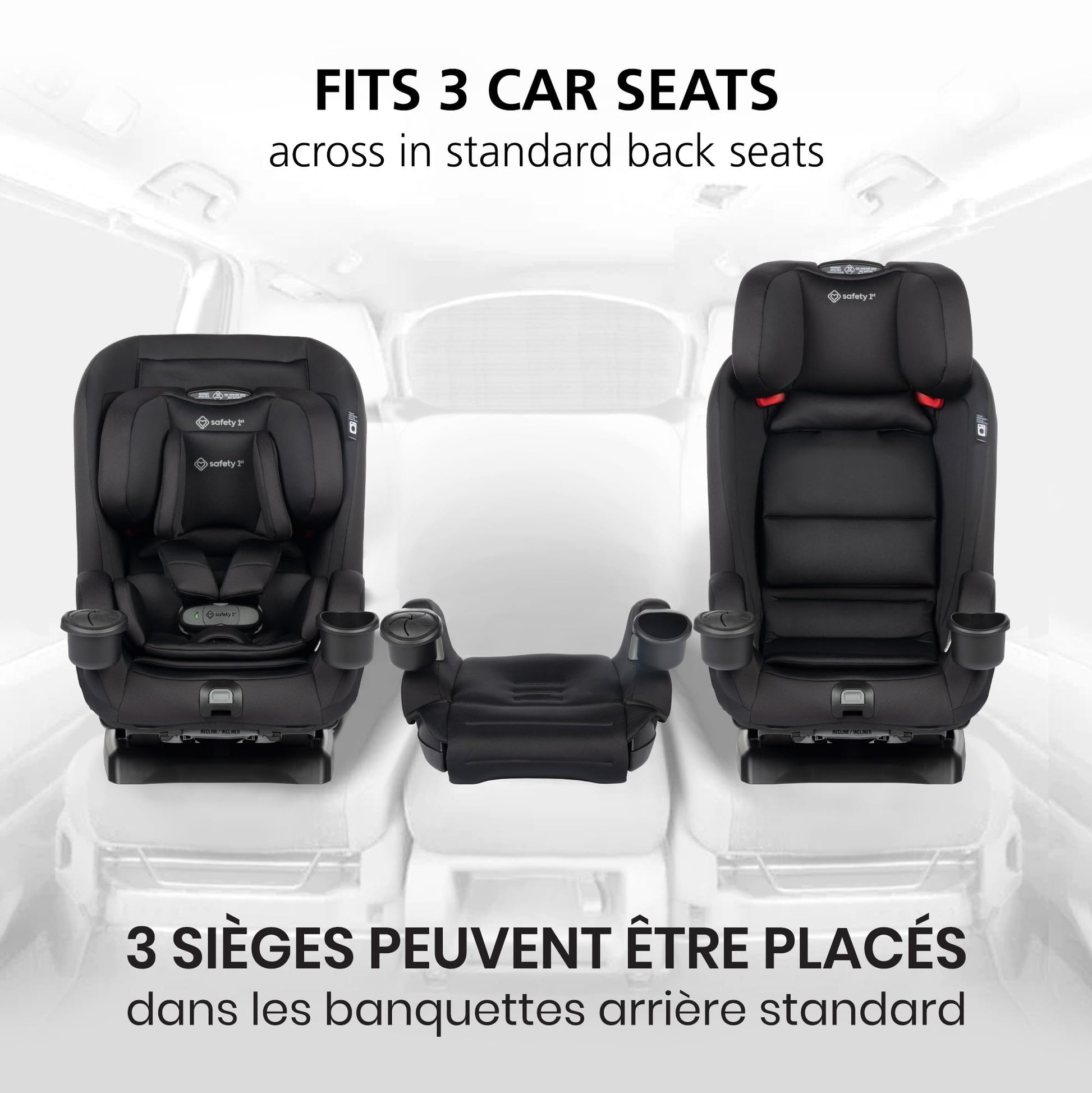 Safety 1st EverSlim 4-in-1 Convertible All-in-One Car Seat, infant to toddler, rear and forward facing, booster mode, backless booster, Fits 3 across, Washable seat, Birth to 10 years, Hexagon Horizon - Available at All In One Marketplace Canada