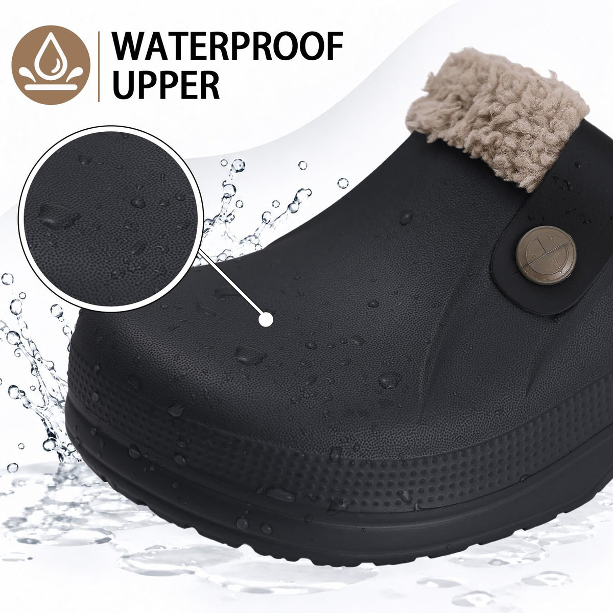 Beslip Classic Fur Lined Clogs Waterproof Winter Fuzzy Slippers for Women Men Indoor and Outdoor Indoor and Outdoor, Black and Khaki Women Size 6-7 🍁 All In One Marketplace Canada