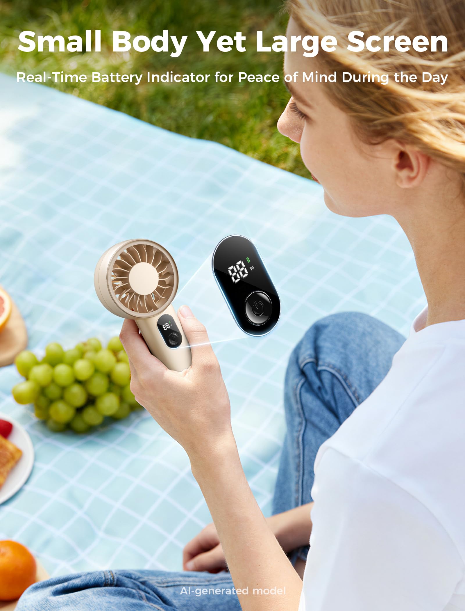 Aecooly Mighty Portable Fan, Powerful Handheld Fan, USB Rechargeable [10H Max Cooling Time], Mini Personal Battery Powered, Pocket for Travel, Summer, Gifts for Women, Girls -Beige - Available at All In One Marketplace Canada