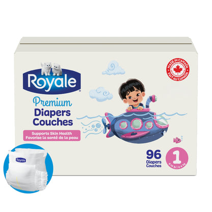 Royale Premium Diapers, Size 1 (8-14 lb), 96 Count, Disposable Baby Diapers