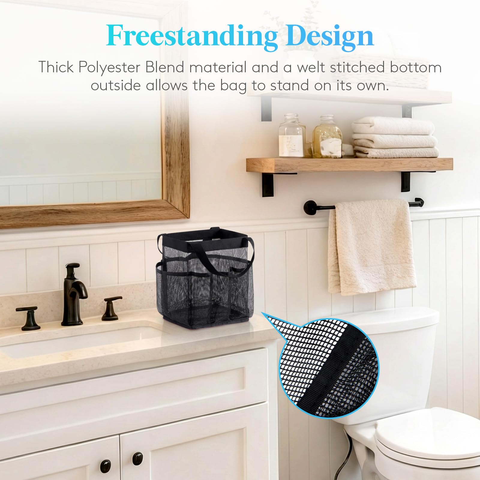 Lifewit Mesh Shower Caddy Freestanding Portable Shower Tote Bag for College Dorm, Bathroom, Gym, Travel, Quick Dry Hanging Shower Organizer with 7 Storage Pockets for Toiletry Essentials, Medium,Black - Available at All In One Marketplace Canada