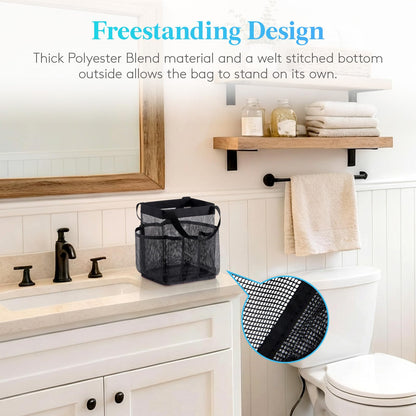 Lifewit Mesh Shower Caddy Freestanding Portable Shower Tote Bag for College Dorm, Bathroom, Gym, Travel, Quick Dry Hanging Shower Organizer with 7 Storage Pockets for Toiletry Essentials, Medium,Black - Available at All In One Marketplace Canada