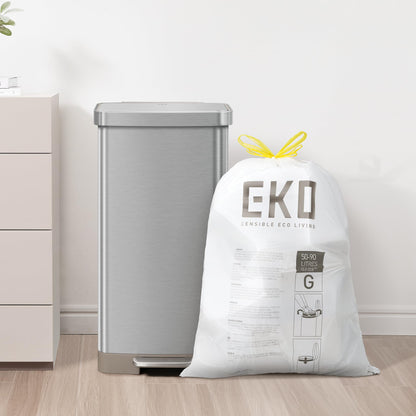 EKO Easy-Dispense Roll of 60 Count Extra-Strong Drawstring Kitchen Trash Bags - 21 Gallon Garbage Bags (79.5L) 1 Pack, Code G EKO