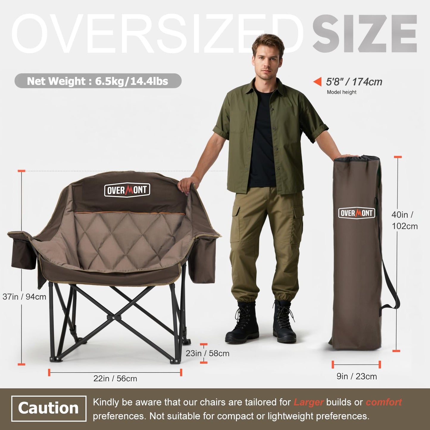 Overmont Oversized XL Camping Chair for Adults - 450lbs Support Heavy-Duty Padded Folding Chair with Side Pocket Cup Holder Cooling Bag for Outdoor Sports Garden Beach Fishing Lawn Khaki 2pcs 🍁 All In One Marketplace Canada