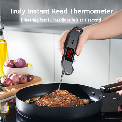 Professional Digital Meat Thermometer, 1 Sec Instant Read, ±0.5℉ Accuracy NIST&NSF Certified Food Thermometer, Auto-Rotate Bright LED Screen, Highly Waterproof Cooking Thermometer for Grill BBQ, Black ThermoMaven