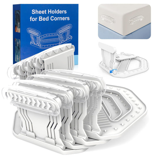 AMOVO Bed Sheet Holders for Corners Keep Sheets in Place Firmly - Foldable Fitted Sheet Holders Heavy Duty Sheet Locks Mattress Sheet Fasteners, Set of 4 Lock Sheet Clips (White) - Available at All In One Marketplace Canada