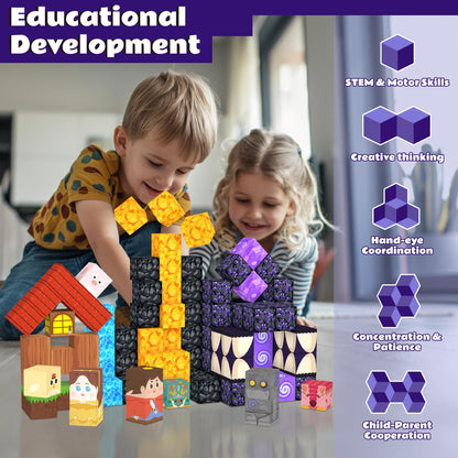 100pcs Magnetic Blocks with LED Lights,Volcano Building Cubes Set, Creative Sensory and STEM Toy for Kids Boys Girls Aged 3 4 5 6 7 8 9 10 11 12, Magnet Tiles Christmas Birthday Gifts for Ages 3+ 🍁 All In One Marketplace Canada