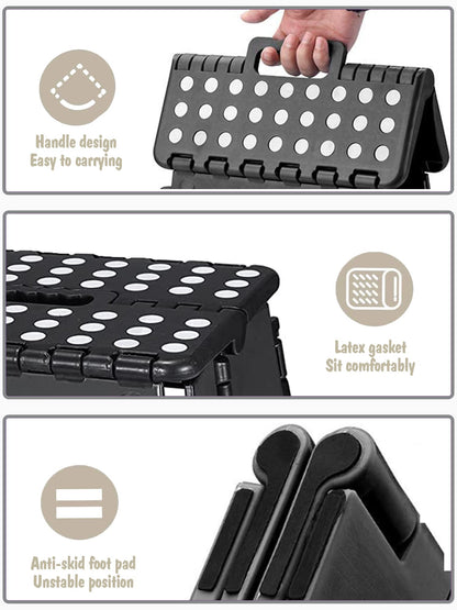 Acko Folding Step Stool 13 inch Heavy Duty Plastic Foldable Step Stool for Adults and Kids, Premium Black Step Stool Toddler, Small Collapsible Fold Up Stepping Stool Kitchen Bathroom Step Stool