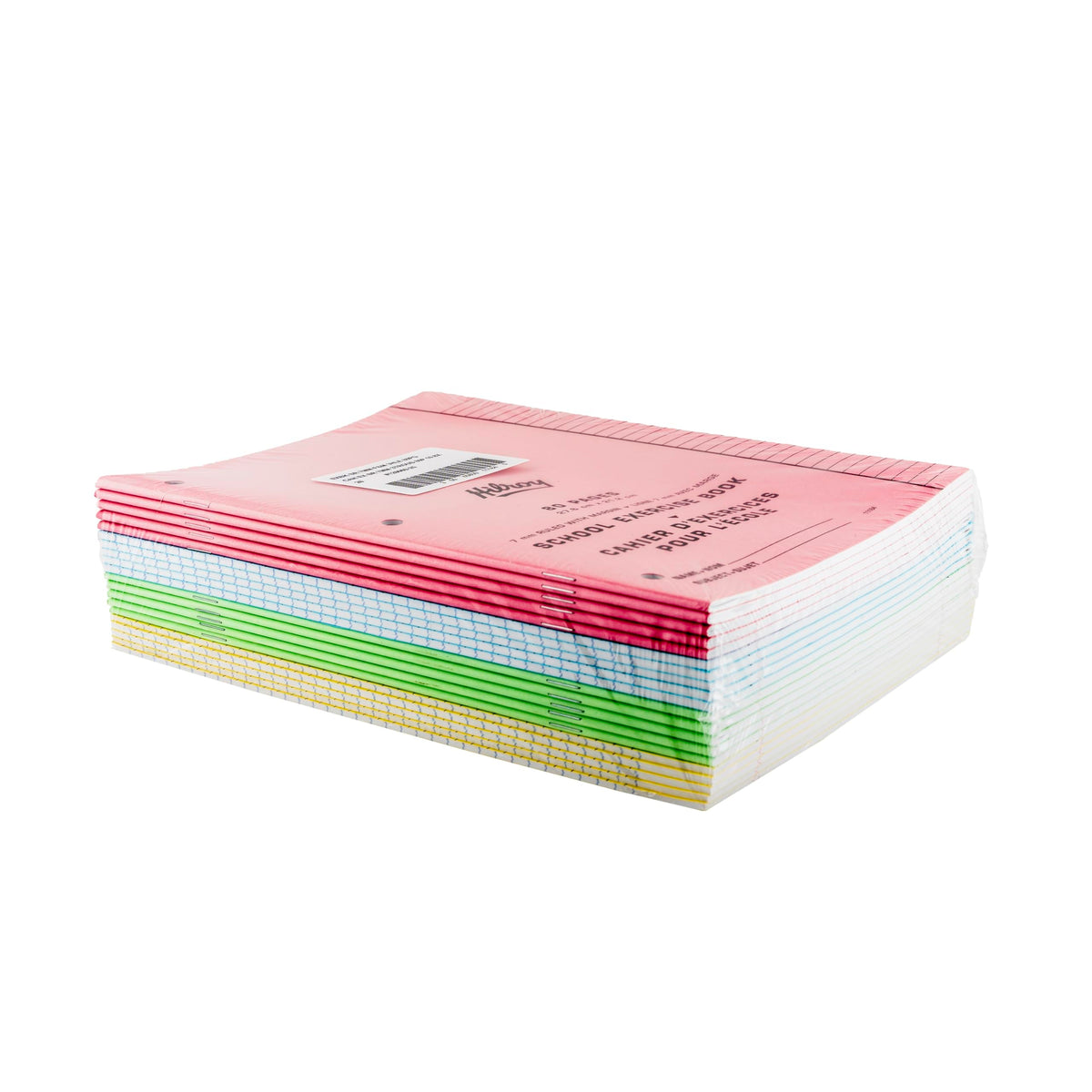 Hilroy Stitched Exercise Book, 7 mm Ruled with Margin, 3-Hole Punched, 80 Pages/40 Sheets, 20-Pack, Assorted Colour Covers (11184)
