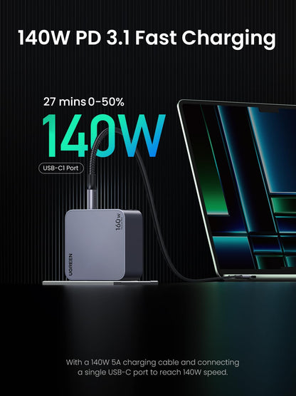 UGREEN Nexode Pro 160W USB C Charger, 4-Port PD3.1 140W GaN Charger Block Compact PPS Fast Charger for MacBook Pro M4, Pixelbook, XPS, iPad, iPhone 17 Pro Max, Galaxy S26 S25, Pixel 10, Steam Deck