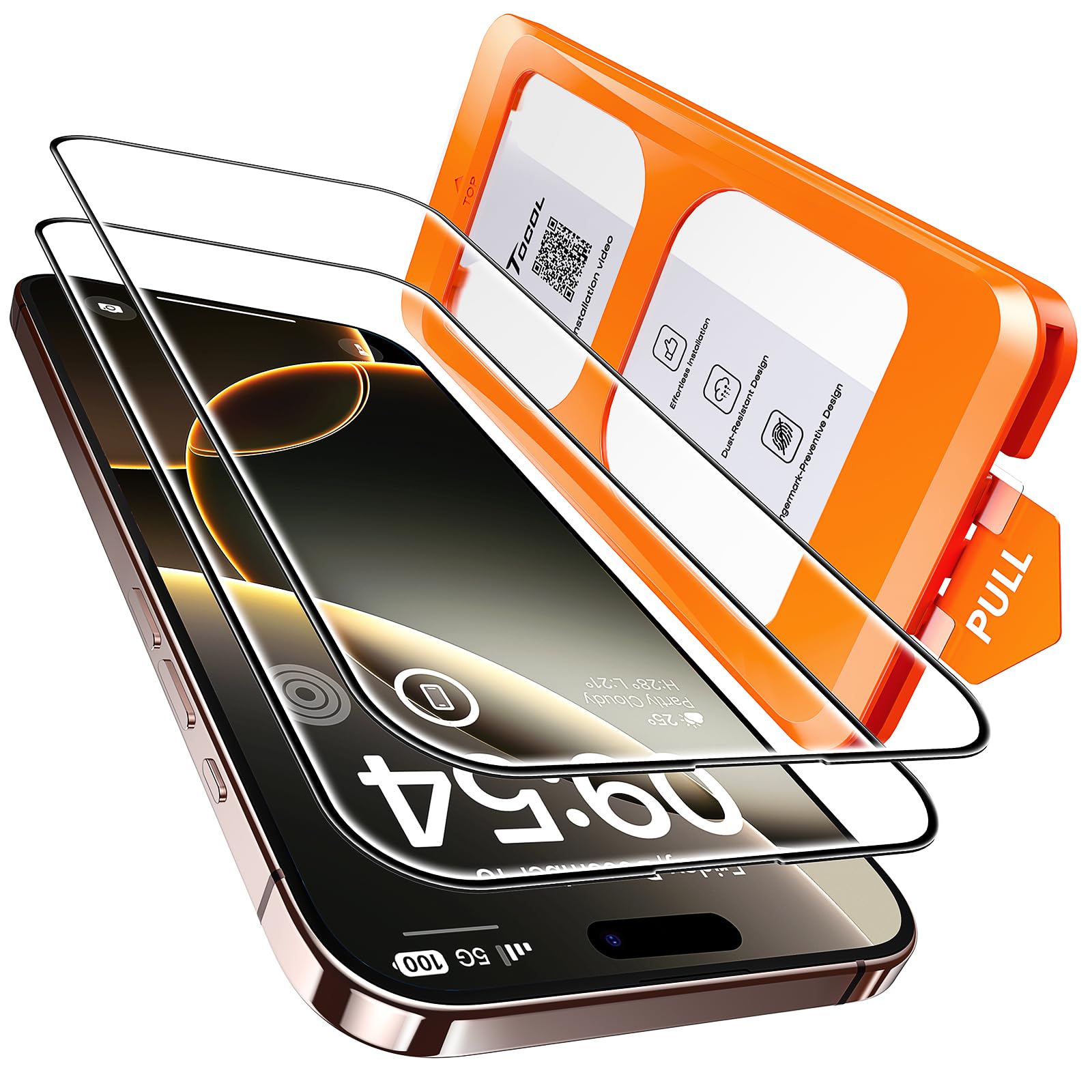 TOCOL 2 Pack for iPhone 16 Pro Screen Protector [Instant Installation][Auto-Dust Removal][HD Clear], Unbreakable 9H+Hardness Shatterproof Tempered Glass [Bubble Proof]