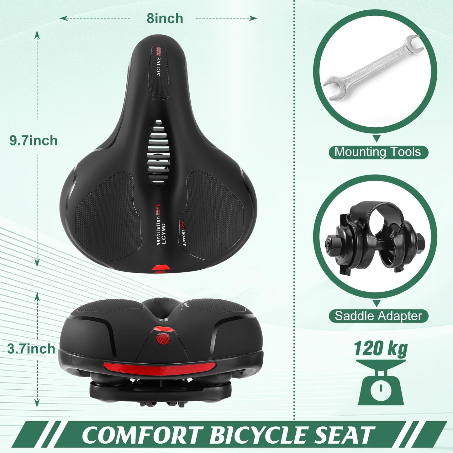 Comfortable Bike Seat for Men Women with Dual Shock Absorbing Ball Waterproof Wide Bicycle Saddle Fit for Most Standard Post