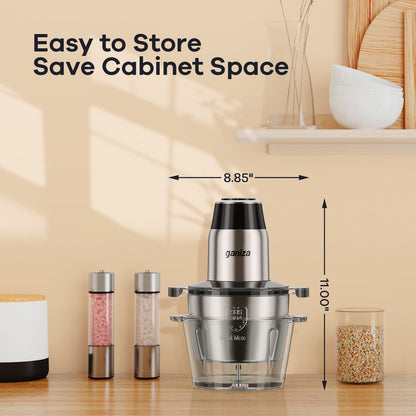 GANIZA Food Processors, Electric Food Chopper with Meat Grinder & Vegetable Chopper - 2 Bowls (8 Cup+8 Cup) with Powerful 450W Copper Motor - Includes 2 Sets of Bi-Level Blades for Fruits/Meat/Nuts - Available at All In One Marketplace Canada